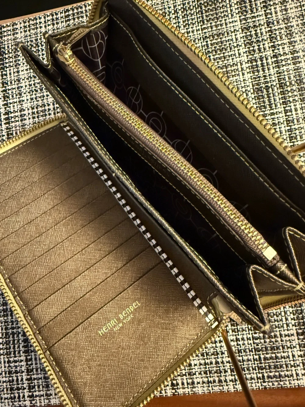 Henri Bendel Lime Lizard Embossed Calfskin Leather Zip Around Wallet